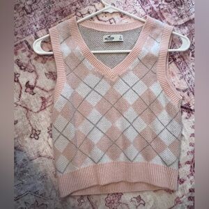 pink and white cropped sweater